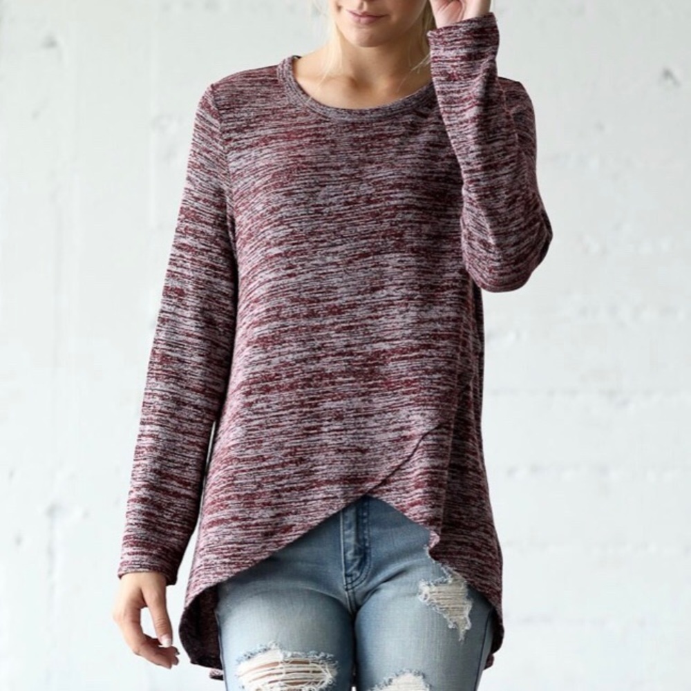 Wine Long Sleeve Hi-Lo Top